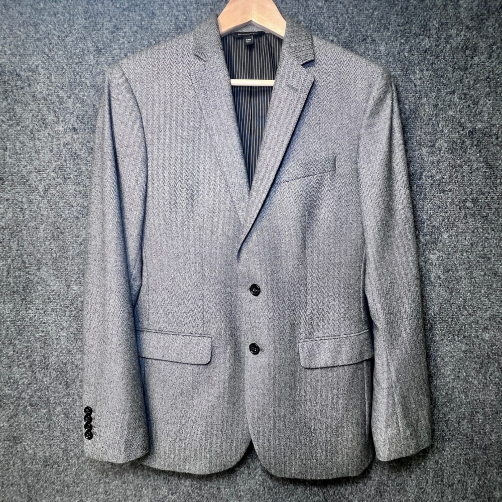 Banana Republic Mens 38R Slim Fit Grey Herringbone Marzotto Wool Blazer 376857
